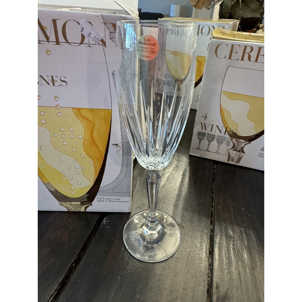 New Crystal‎ Ceremony Echt Bleikristall Flute Champagne Glasses Set Of 4 Vintage